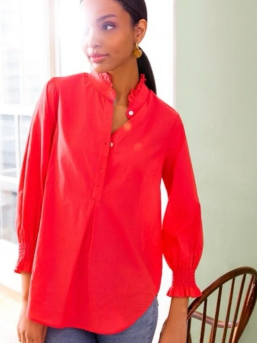 New Tuckernuck Poppy Red Teagan Popover Shirt Size M - Picture 4 of 13